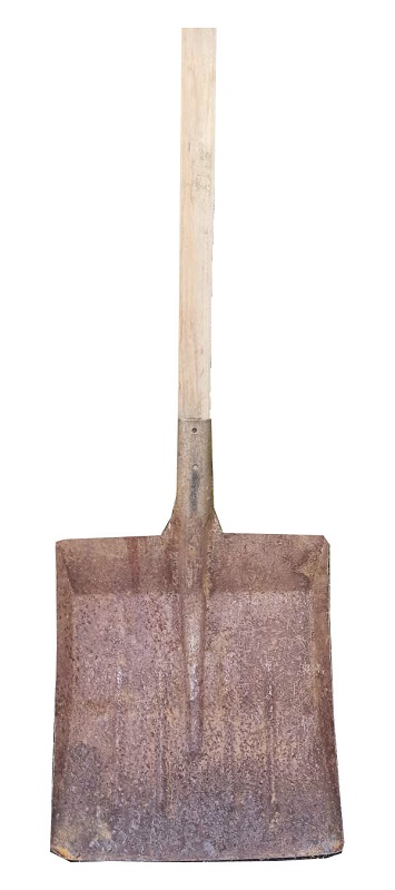 Лопата металлическая совковая широкая с деревянным черенком (ржавая)