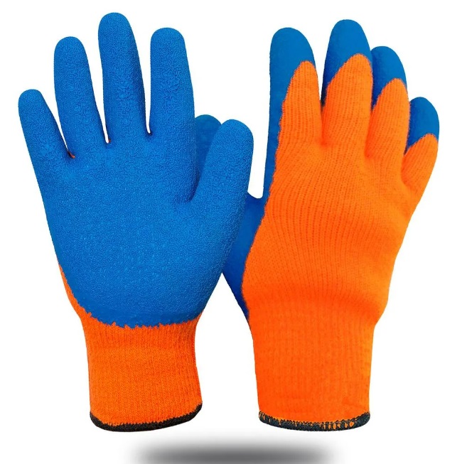 Перчатки утепленные "Стекольщик" сине-оранжевые. Покрытие: толстый слой латекса. Состав пряжи: хлопок+акрил.