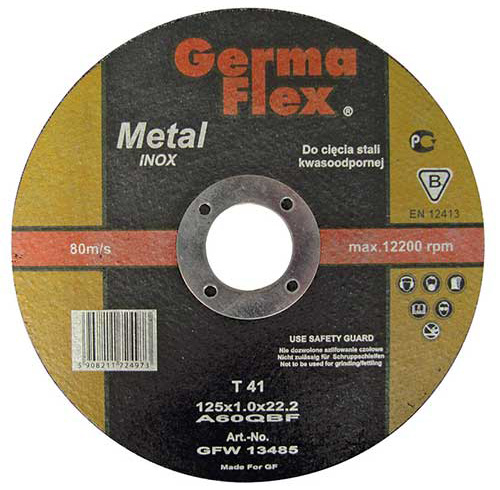 Диск абразивный по нерж.металлу INOX GermaFlex 125х1,6х22 мм T41