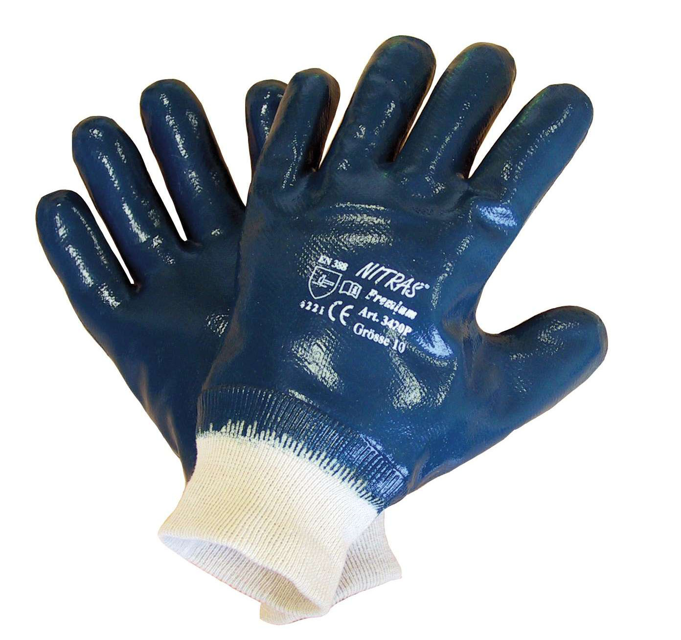 Перчатки маслобензостойкие, покрытие: нитрильное. Манжет: крага, резинка, цвет: синий